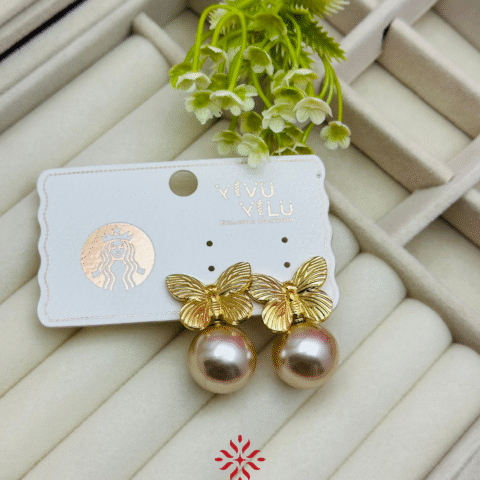 Butterfly & Pearl Earrings