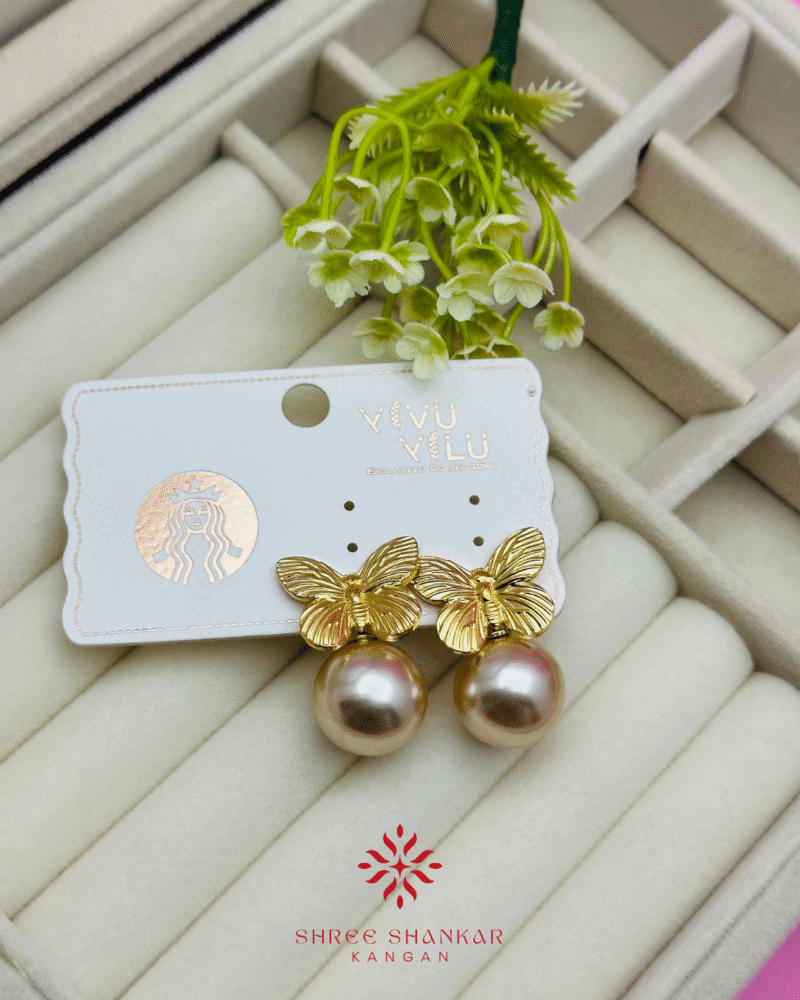 Butterfly & Pearl Earrings