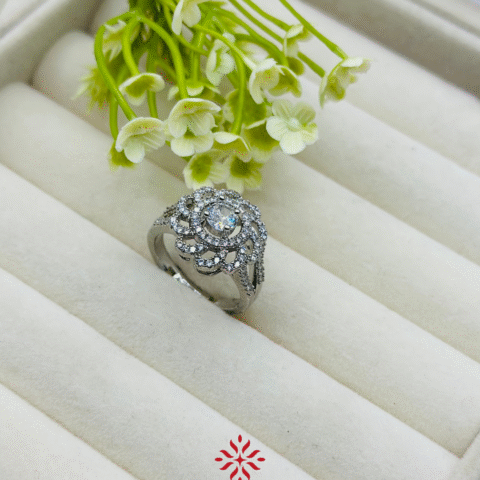 Silver Diamond Flower Ring