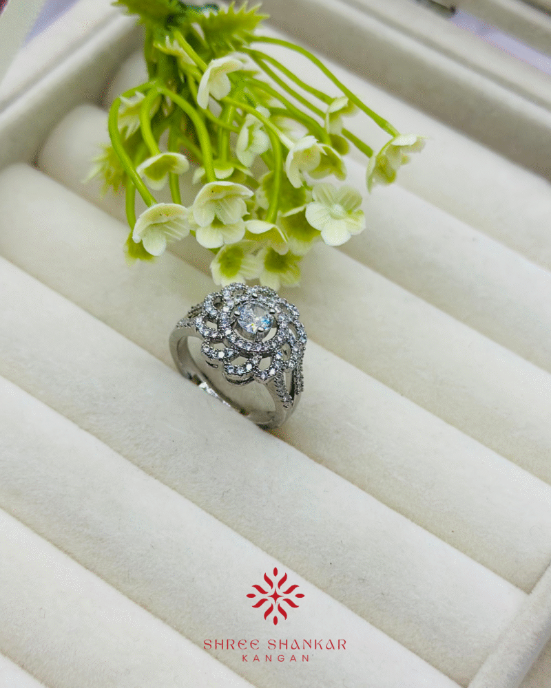 Silver Diamond Flower Ring