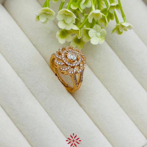 Golden Diamond Flower Ring