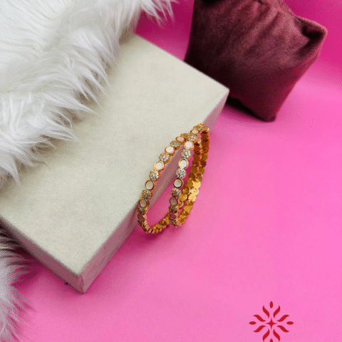 White Circle Floral Bangles