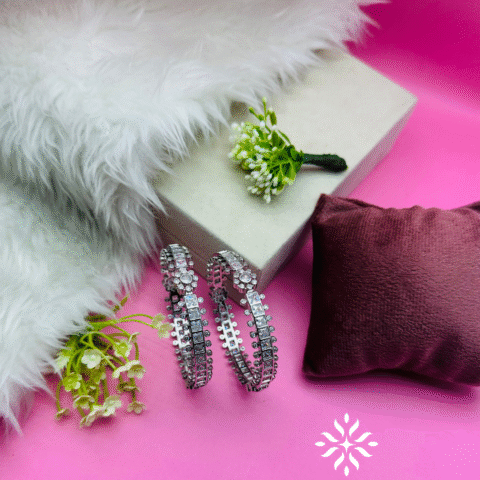 Silver Flower Bangles