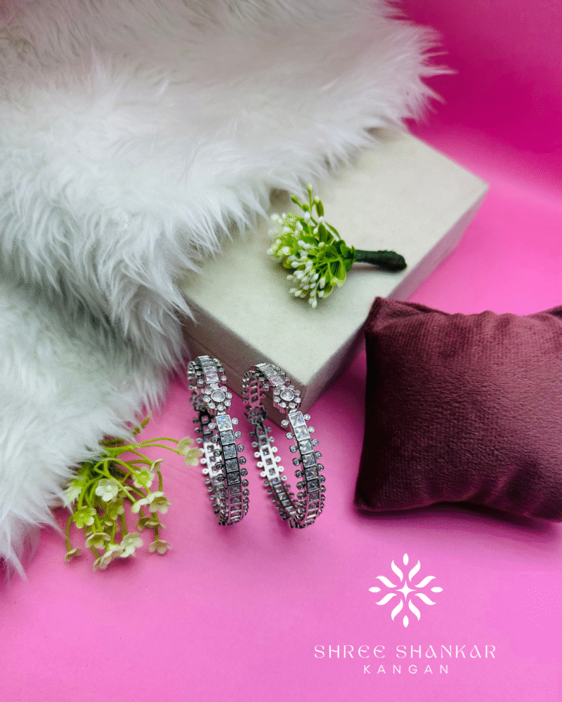 Silver Flower Bangles