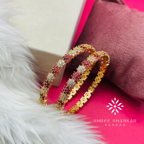 Red White Flower Bangles