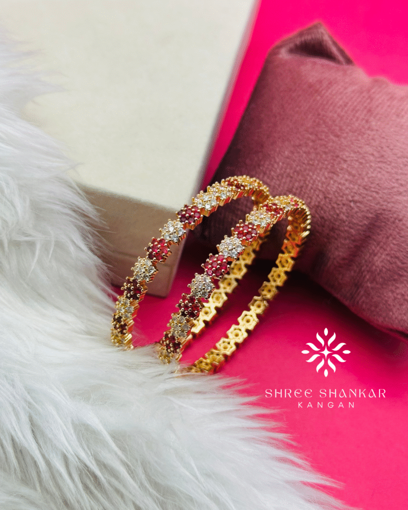 Red White Flower Bangles