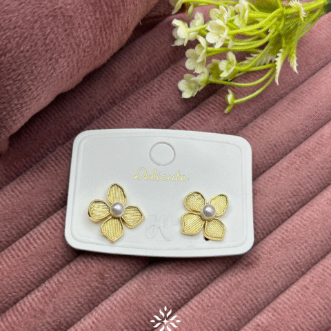 Golden Floral Pearl Studs